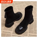 真皮瘦瘦靴子2025的袜靴小短靴秋冬季爆款小踝靴单靴高跟粗跟鞋子