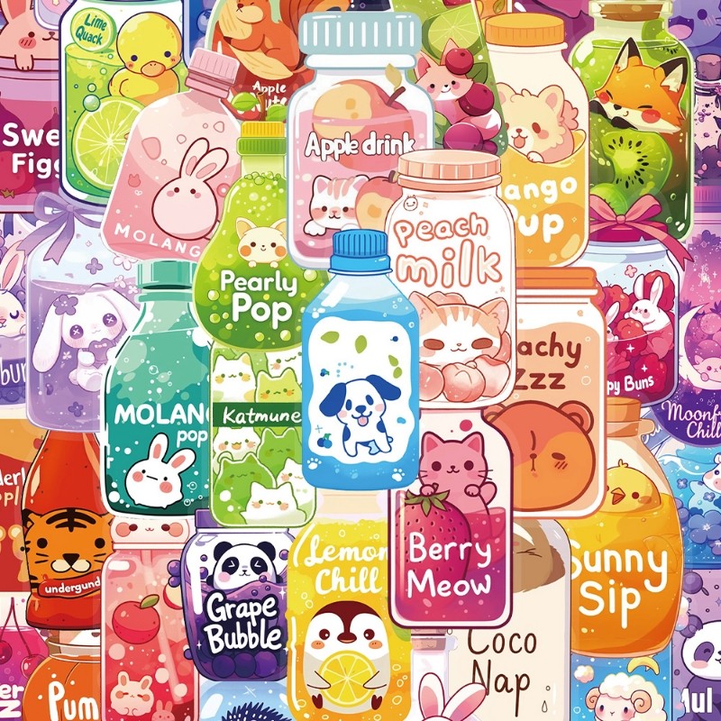 100张动物瓶子贴纸趣味ins风儿童装饰手账桌面手机壳笔记本,文具电教/文化用品/商务用品,贴纸/立体贴纸,淘宝优惠券,粉丝福利购,淘宝优惠卷