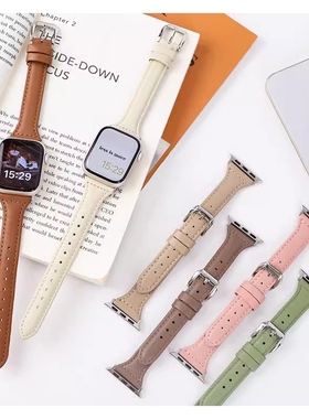 【高级小众】适用iwatch s9苹果手表表带apple watch87se6541代细小蛮腰Ultra2真牛皮质男女生新款潮牌