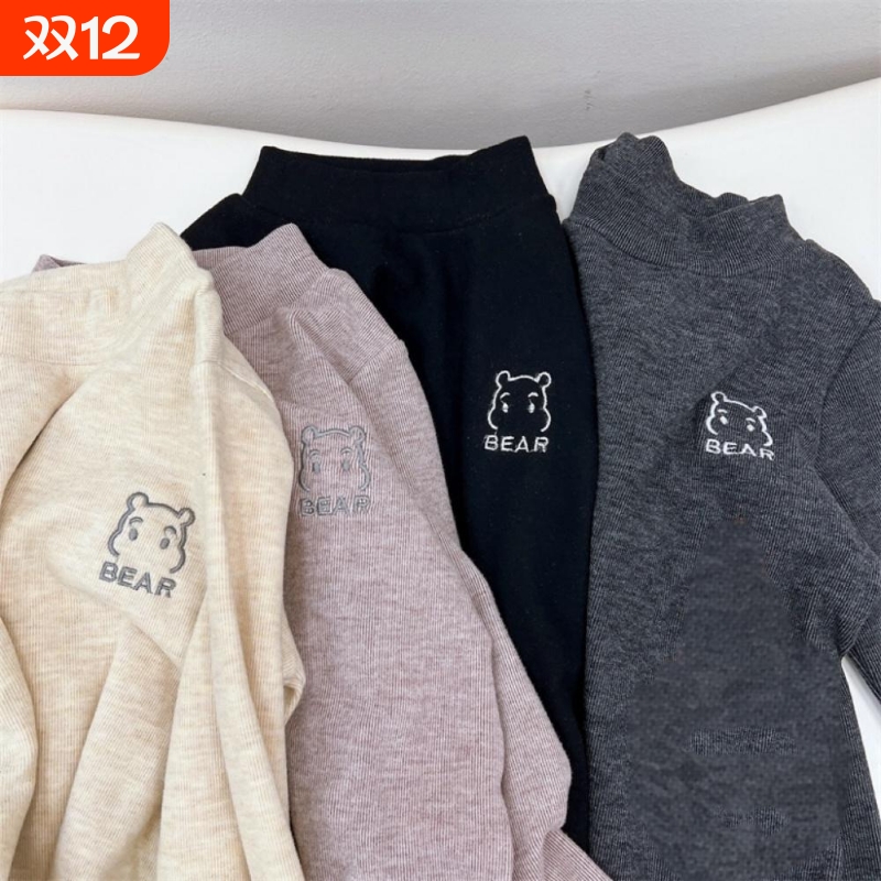 儿童半高领长袖保暖百搭上衣T恤