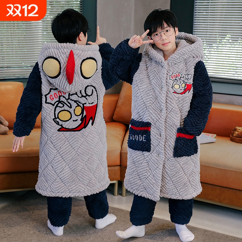 男童睡衣珊瑚绒夹棉加厚家居服