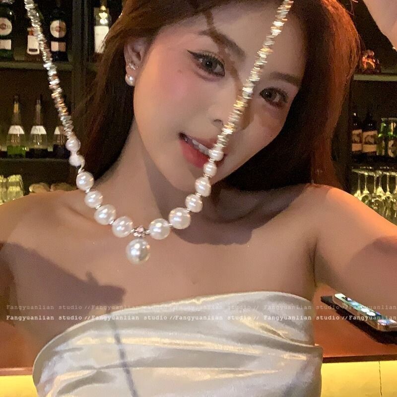 贵气千金~法式碎银色塑料仿珍珠项链女轻奢感锁骨链网红爆款颈链