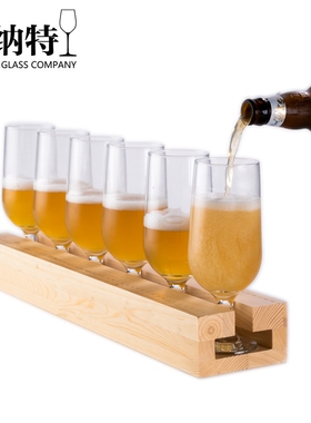 网红小酒馆玻璃精酿啤酒杯木托盘时尚创意酒吧啤酒杯套装可做logo