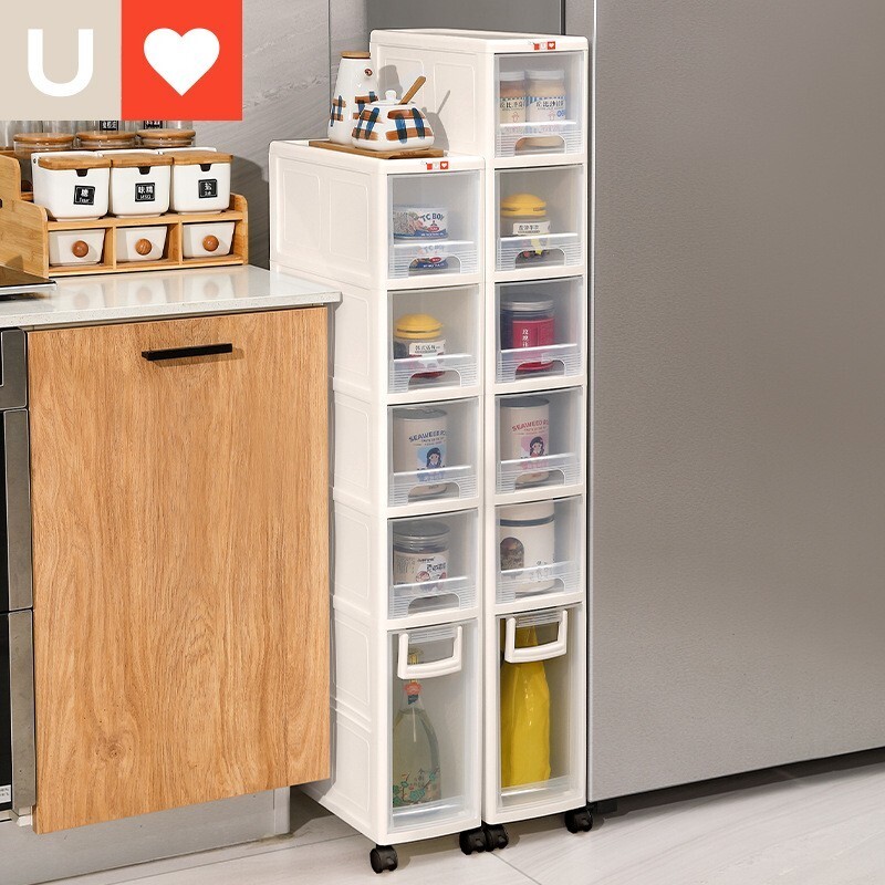 夹缝收纳柜家用抽屉式厨房储物柜卫生间窄缝带轮收纳置物柜多层