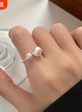 S990纯银拉丝小圆球戒指