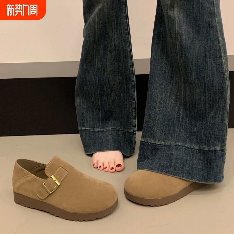 复古勃肯鞋女2026春季新款一脚蹬厚底圆头博肯单鞋懒人孕妇豆豆鞋