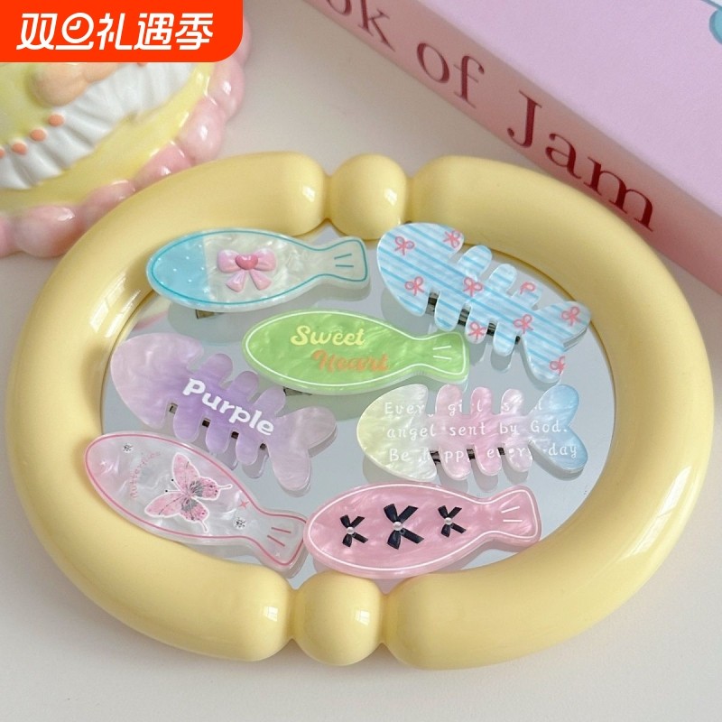 七款花花小鱼发夹 可爱甜美少女心鸭嘴夹卡通刘海边夹头饰卡子女