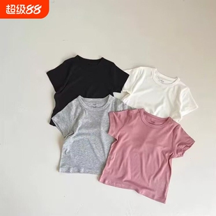 儿童夏季童装短袖女童夏装纯色T恤男宝宝夏款百搭半袖上衣薄款白t
