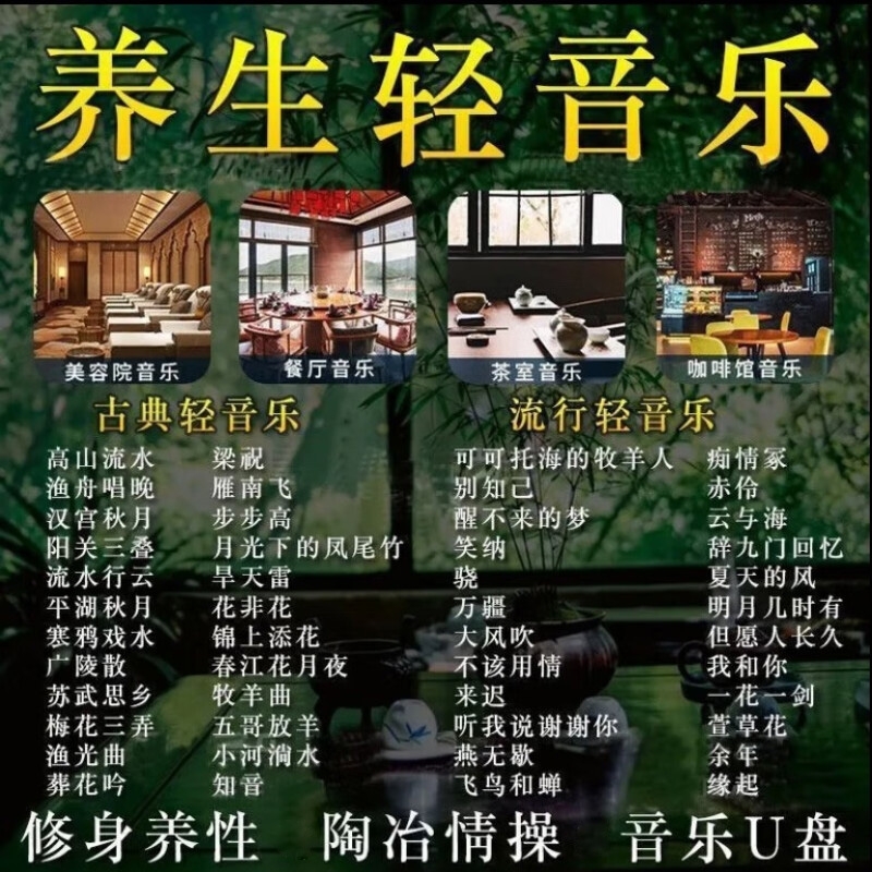 五音疗愈舒缓养生馆轻音乐无损u盘餐厅餐吧茶室专用音响歌曲优盘