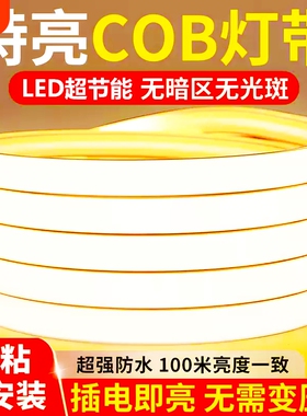 led灯带220v户外防水超亮自粘线形灯家用客厅吊顶氛围灯cob软灯条