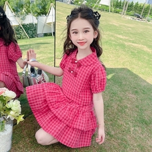 女童夏季套装裙子2025新款儿童洋气时髦女宝宝红色时尚连衣裙夏装