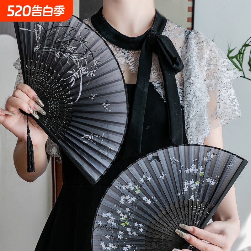 古风小扇子折扇中国风汉服女舞蹈折叠新中式黑色竹扇夏日随身便携