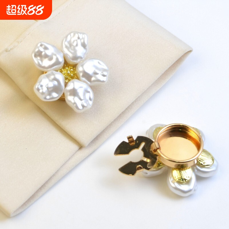 法式珍珠袖扣女轻奢衬衫纽扣盖免打孔固定器小众设计感花朵纽扣套