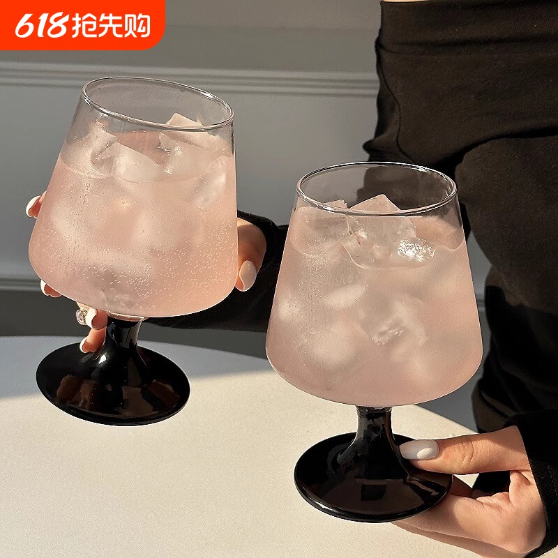 黑色高脚玻璃杯网红ins高级感女生气泡饮水杯微醺调酒鸡尾酒杯子