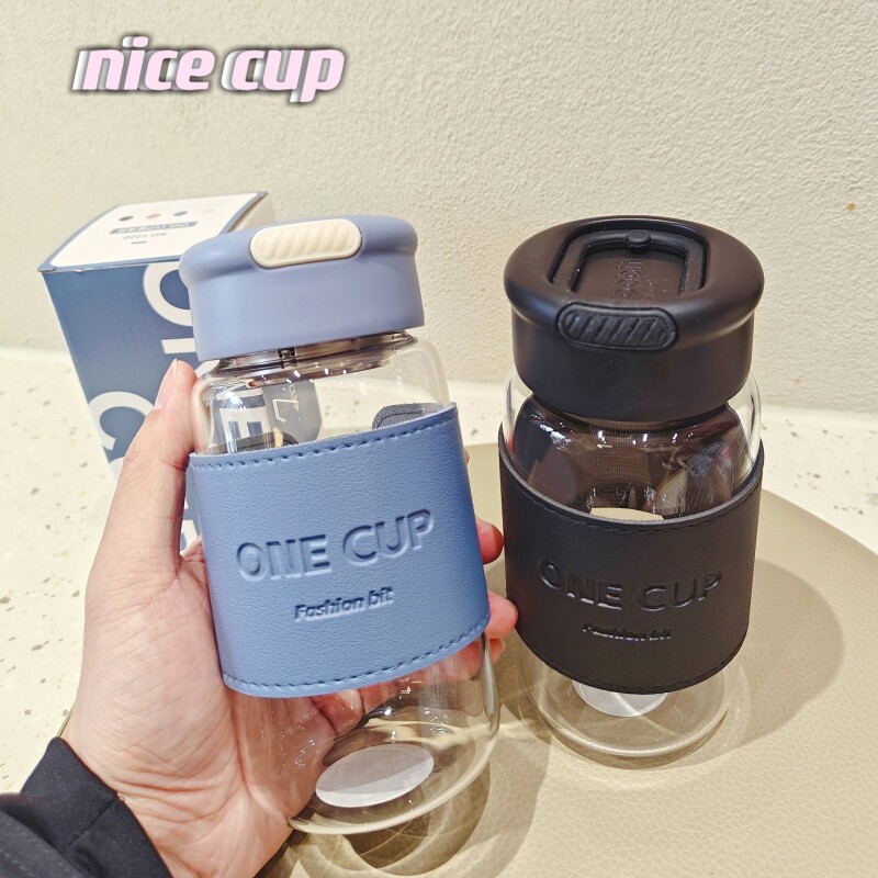 简约茶水分离玻璃杯高颜值手提杯子带茶隔随手杯情侣水杯办公水杯