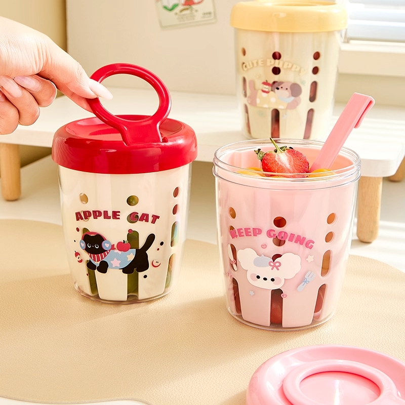 多巴胺早餐杯双层沥水保鲜盒上班族便携外带学生水果杯沥水沙拉杯