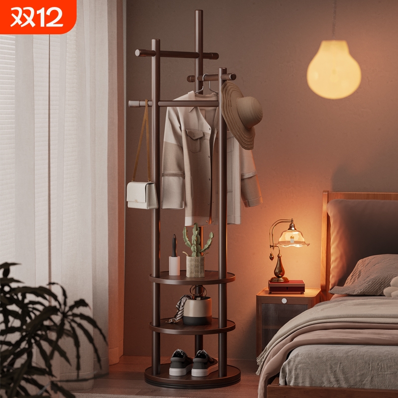 实木卧室衣帽架落地衣架旋转家用