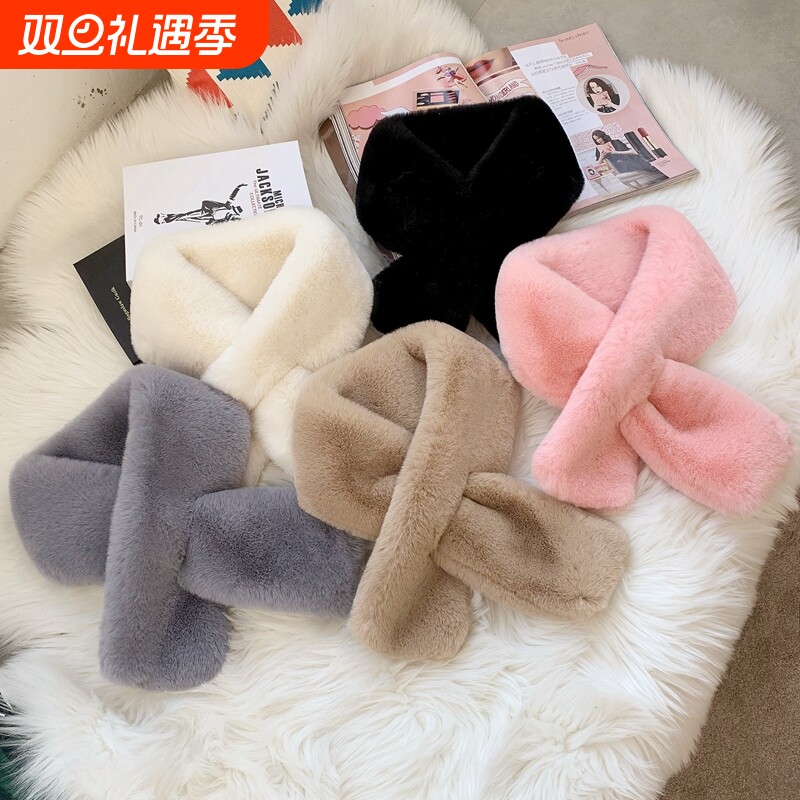 围脖毛绒绒围巾加厚保暖双面毛领百搭简约男女通用脖套冬季实惠