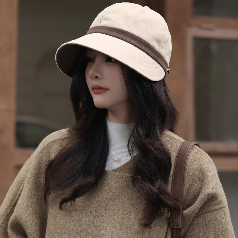 赵露思同款渔夫帽秋冬季新款大帽檐防晒帽遮阳鸭舌帽子女黑色休闲
