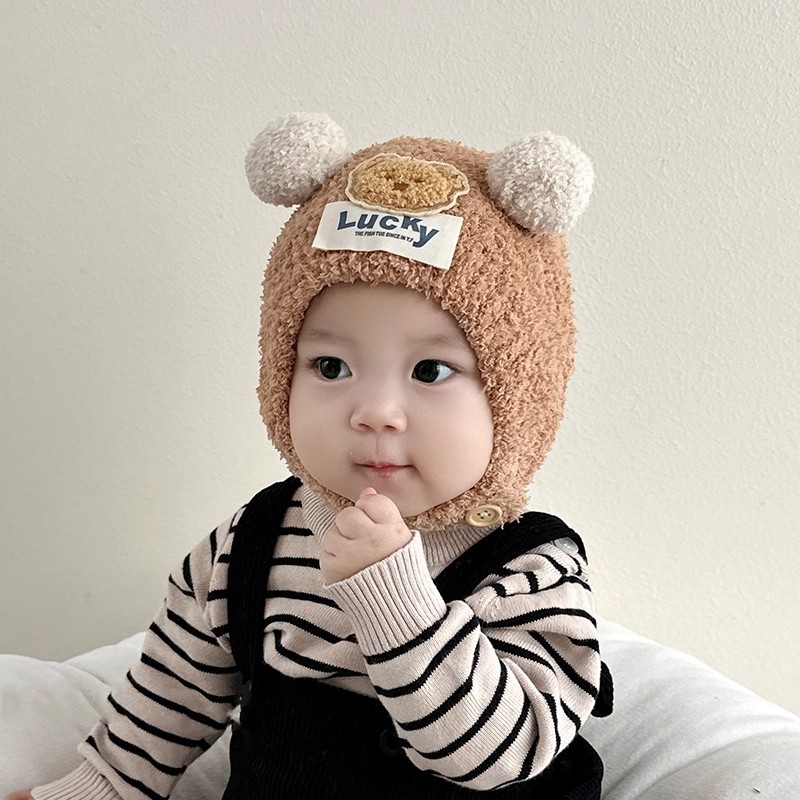 婴儿帽子秋冬款超萌新生韩版可爱保暖男女宝宝加厚幼儿毛绒护耳帽
