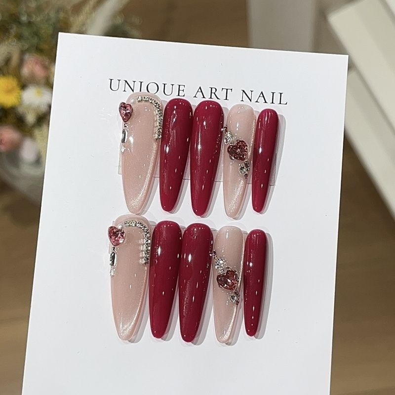 莓果冰沙桃汐里渐变玫瑰粉爆闪猫眼设计感贴钻穿戴甲椭圆纯手工,彩妆/香水/美妆工具,穿戴甲/甲片,淘宝优惠券,粉丝福利购,淘宝优惠卷