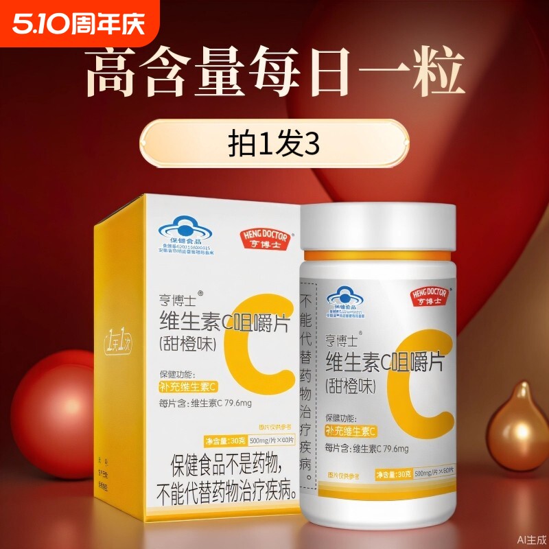 亨博士天然维生素C咀嚼片VC片维C维生素保健品正品官方旗舰店基础