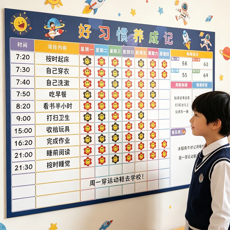 儿童成长自律表打卡记录表磁性贴图片