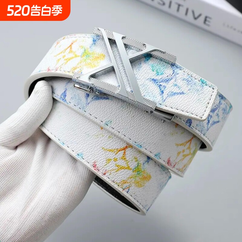 新款潮流男士皮带腰带真皮百搭字母涂鸦自动扣学生牛仔裤潮流网红