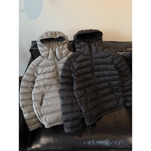 户外90绒黑色短款排骨连帽羽绒服男士冬轻薄保暖内胆外套运动轻便