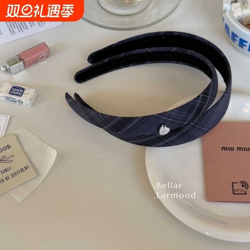 美式复古学院风经典格纹发箍甜美少女爱心圆片头箍日常外出发卡子
