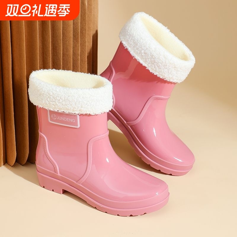 中筒时尚水鞋耐磨雨靴厨房成人保暖胶鞋女士工作防滑防水短筒雨鞋