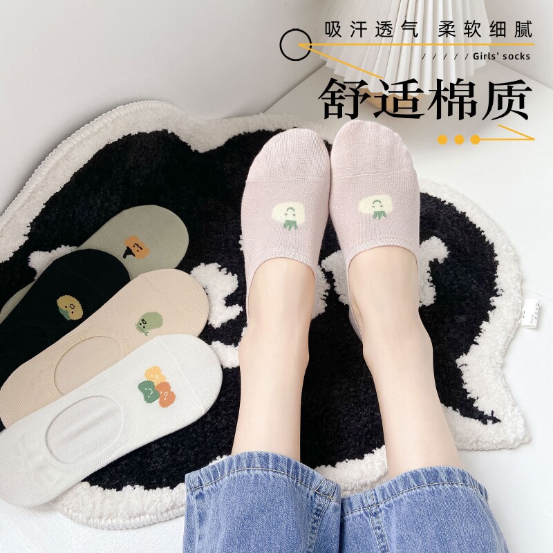 日系袜子船袜女浅口隐形袜薄款防滑不掉跟纯棉短袜甜美可爱