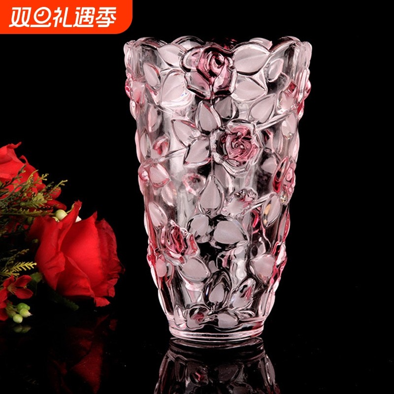 弗莱文茨玫瑰水晶玻璃花瓶富贵竹百合花瓶插花花瓶摆件礼品花瓶