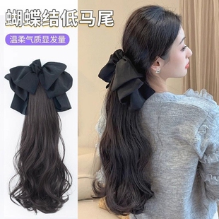 蝴蝶结假发马尾女抓夹大波浪长发自然仿真发可扎辫子蓬松卷发马尾