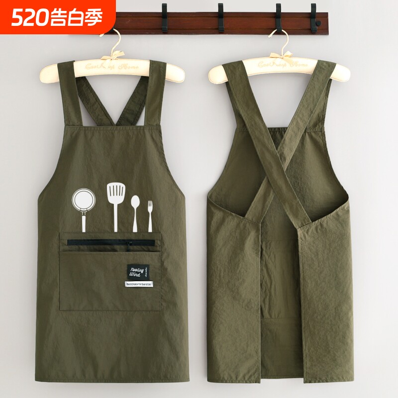 防泼水围裙厨房家用免绑围腰印字logo餐饮上班专用工作服男女同款
