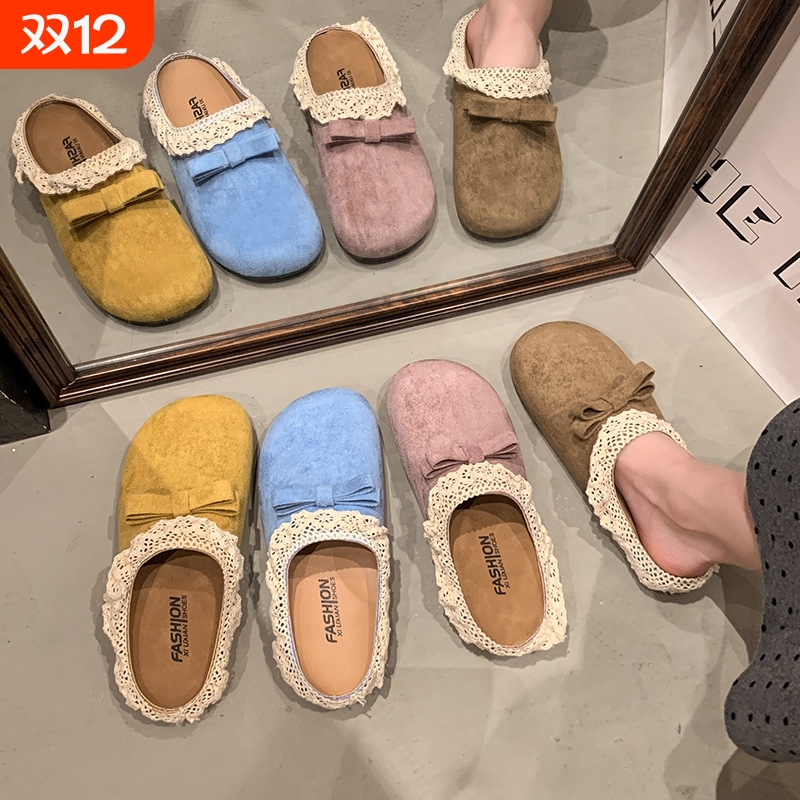 2025秋季新款勃肯鞋软底懒人一脚蹬厚底百搭包头博肯鞋半拖女红色