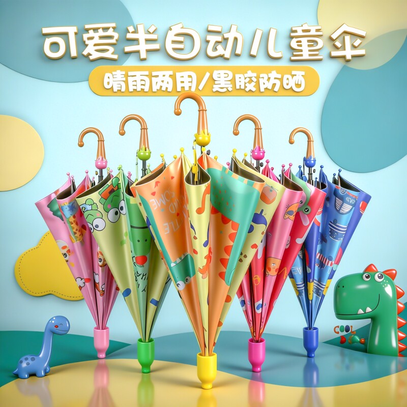 1把卡通儿童雨伞晴雨两用