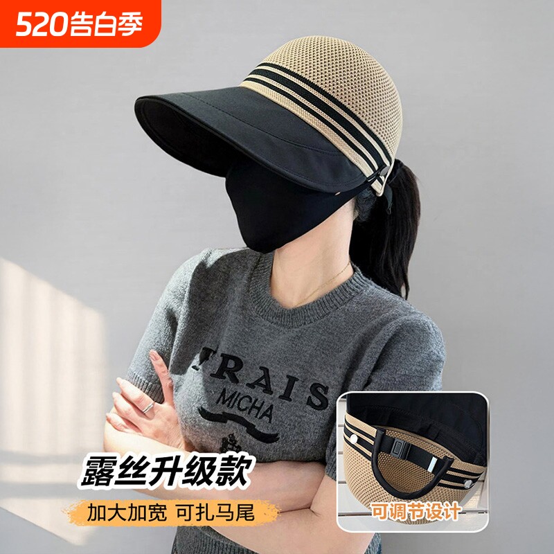 鸭舌渔夫帽女夏季镂空透气帽子防紫外线防晒太阳帽骑行大帽檐大檐