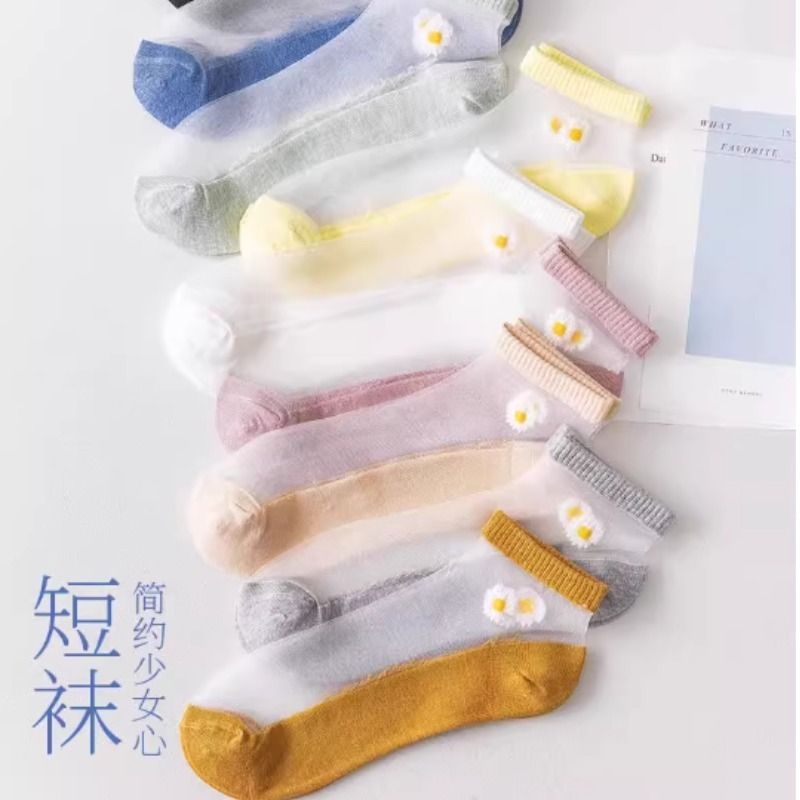 袜子女夏季薄款短袜脚面透明玻璃丝袜小雏菊日系水晶短袜ins潮