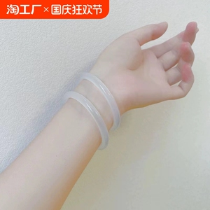正品冰种白玛瑙手镯女款白月光细圆条荔枝冻白玉髓手镯叮当镯