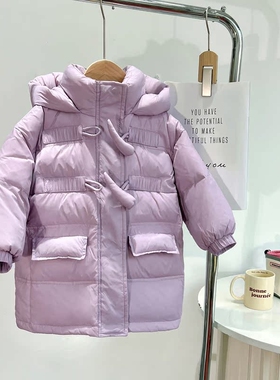 贝肽斯款儿童羽绒服童装韩版洋气女童中长款加厚白鸭绒保暖外套冬