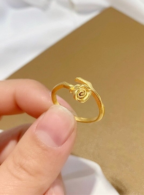 新中式玫瑰花戒指女小众设计立体浪漫结婚对戒拍照道具高级感叠戴