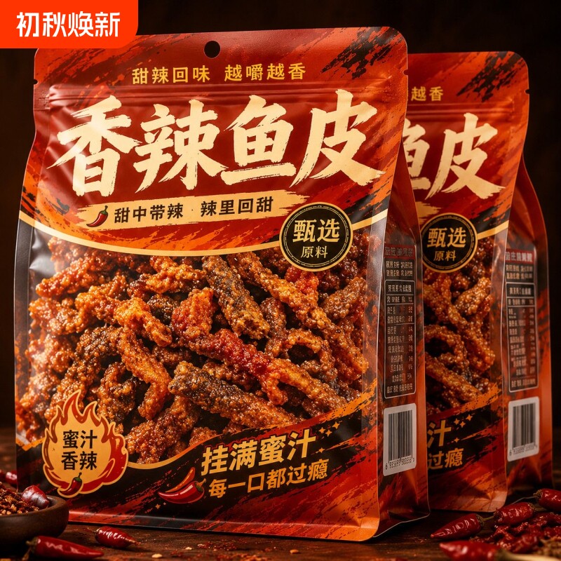 香辣鱼皮甜辣鳕鱼皮香脆鱼皮即食海味解馋小零食香辣口味海鲜鱼皮