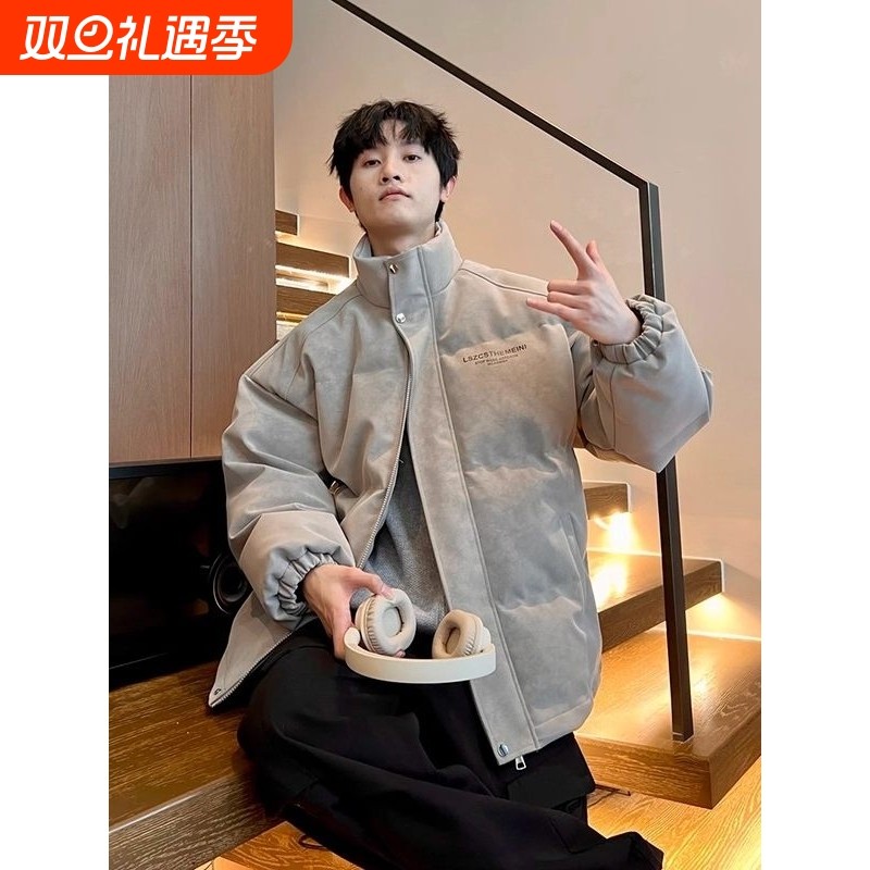 户外2025新款棉服男款冬季加厚羽绒服宽松外套PU皮衣立领保暖棉衣