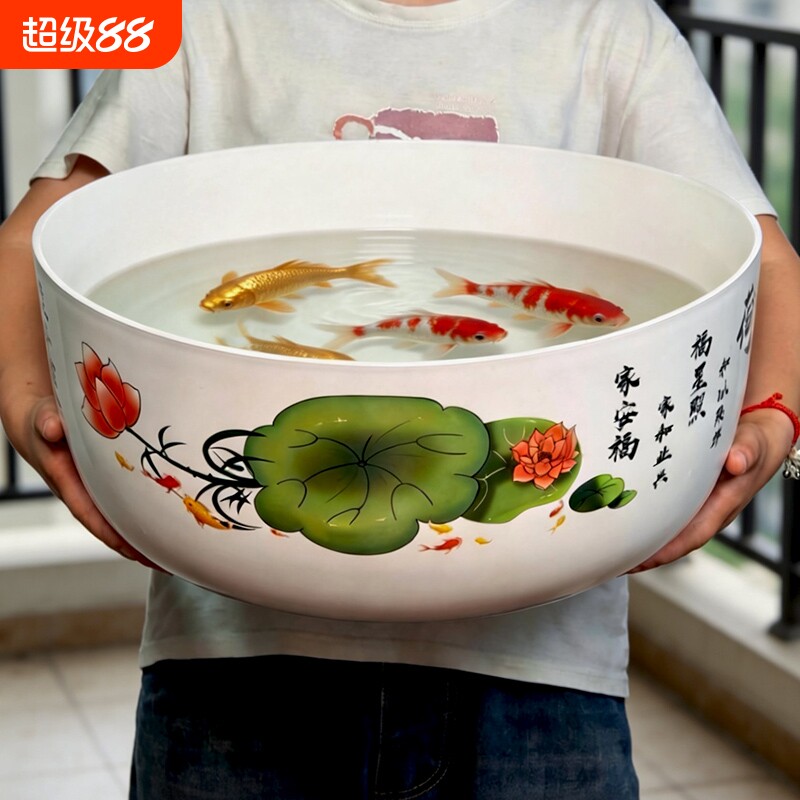 荷花盆无孔水培盆栽铜钱草绿植睡莲圆形仿陶瓷加厚特大号塑料花盆