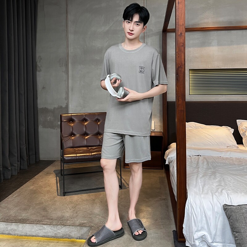 俞兆林青少年凉感冰丝家居服套装睡衣男短袖短裤休闲薄款睡衣睡裤图片
