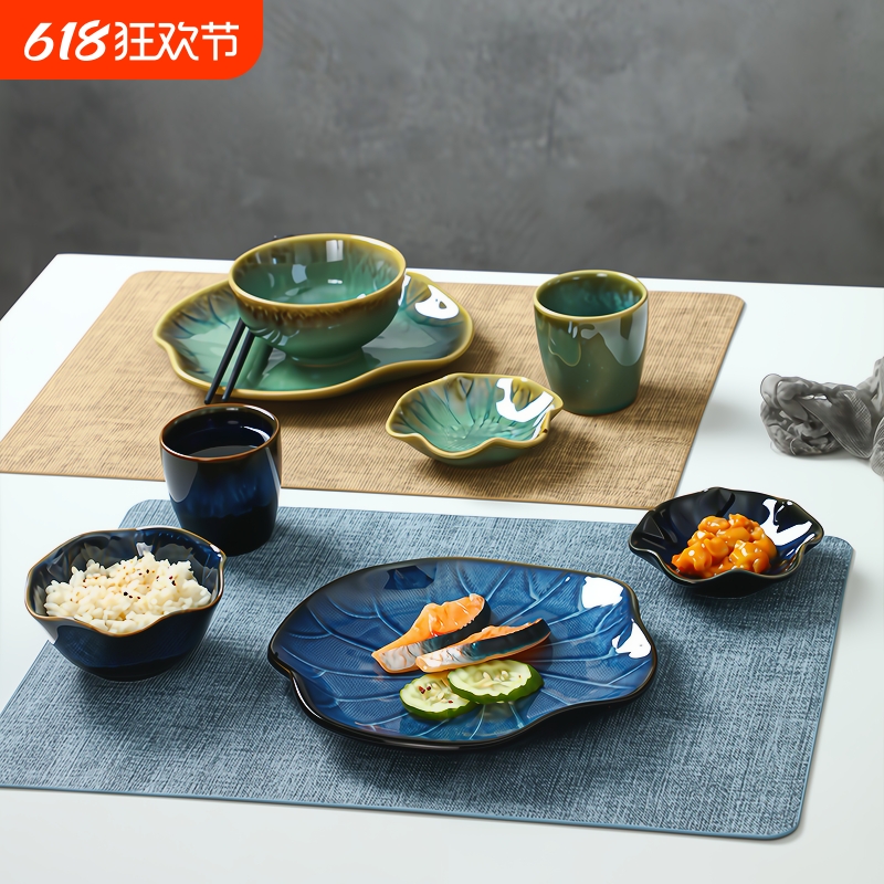 日式新款家用轻奢复古和风碗盘碟筷北欧陶瓷高档窑变餐具组合套装