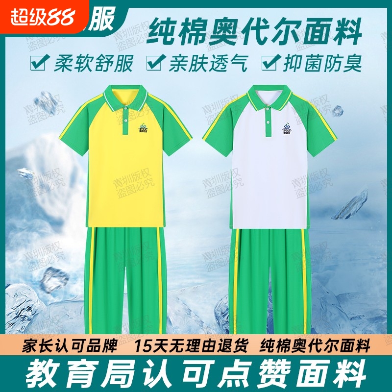 广州番禺区校服中小学生夏季男女运动服套装纯棉短袖上衣短裤长裤