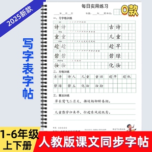 2025年新款人教版小学一二三四五六年级上下册语文课本同步练字帖O款笔划笔顺组词写字帖写字表描红字格+方格+章法练习每日打卡习