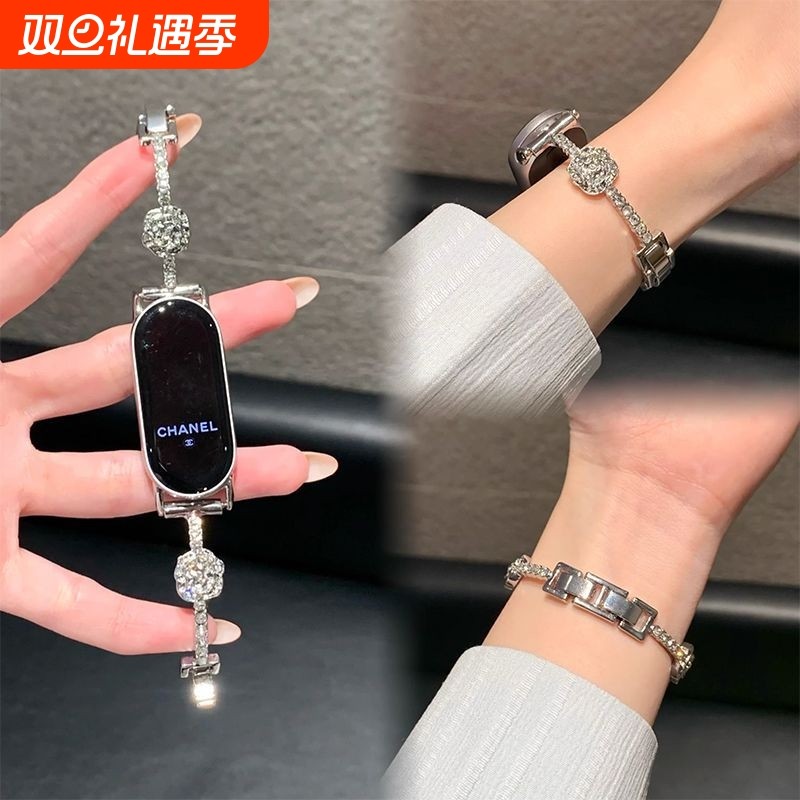 适用于小米手环10表带9陶瓷特别版新款山茶花镶钻小香风金属8NFC版替换带细可调节手链腕带女生可爱夏季